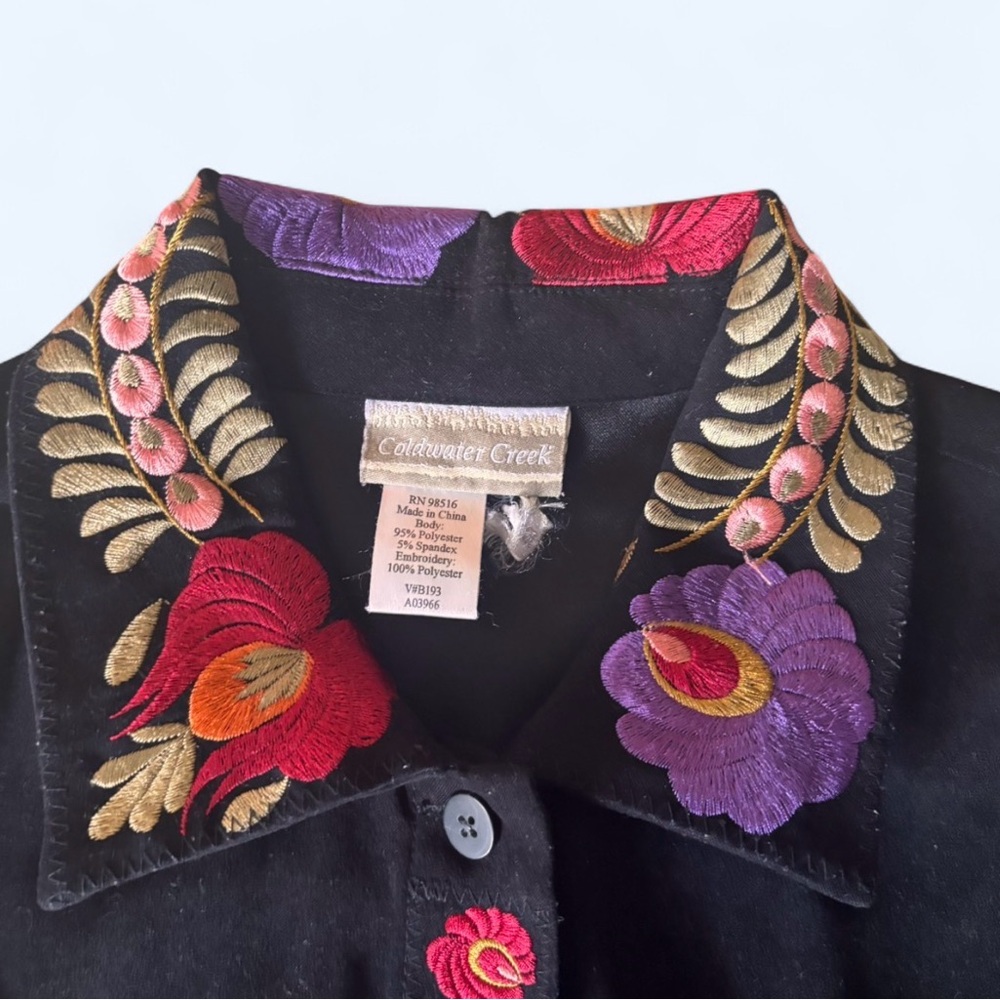 Coldwater Creek Vintage Embroidered Velvet Shirt Jacket